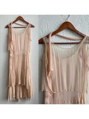 Blush Pink Silk Chiffon Flapper Dress 1920/30's | One Size
